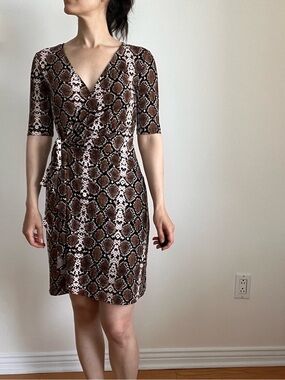 BCBGMaxAzria Brown Snake-Print Wrap Dress